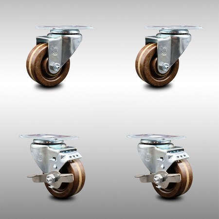 Service Caster 3 Inch SS High Temp Phenolic Swivel Top Plate Caster Set with 2 Brakes SCC SCC-SS20S314-PHSHT-2-TLB-2